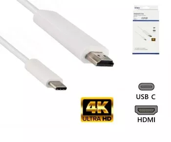 USB 3.1-kabel type C-plugg til HDMI-plugg, 4K2K@60Hz, HDCP, HDR, hvit, lengde 1,00 m